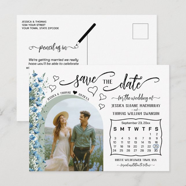 Faire-part de mariage Photo & Calendrier Fleurs sa (Devant / Derrière)