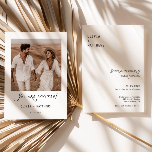 Faire-part de mariage photo calligraphie moderne m (Minimalist Photo Modern Wedding Invite)