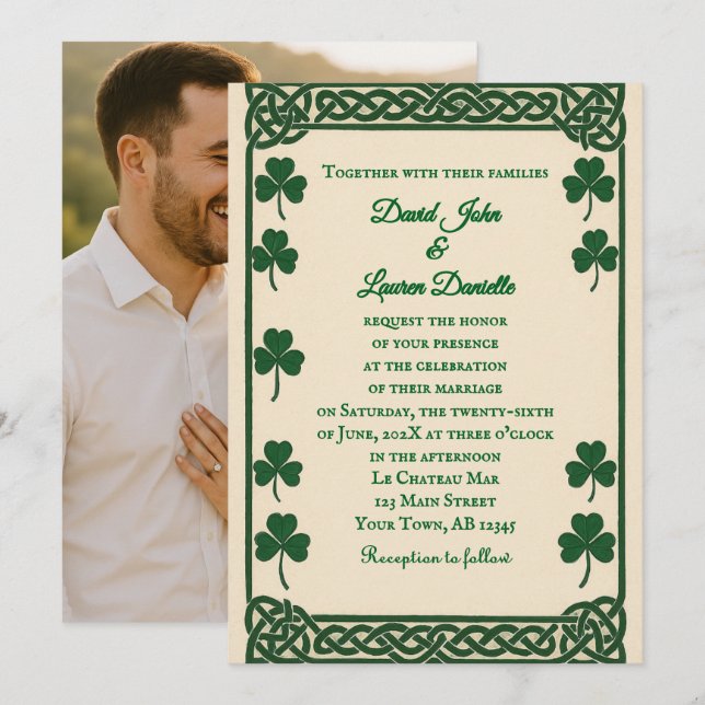 Faire-part de mariage photo Celtic Kiss (Devant / Derrière)