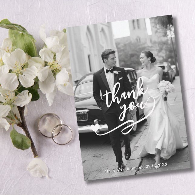 Faire-part de mariage photo cœur écriture moderne  (Créateur téléchargé)
