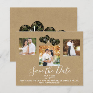 Faire part de mariage photo coeurs camouflage rust