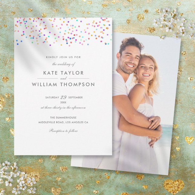 Faire-Part de Mariage Photo Confetti Arc-en-Ciel M (Modern Rainbow Confetti Photo Wedding Invitation)