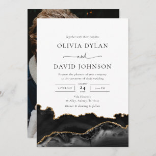 Faire-part de mariage photo d'âge noir et or