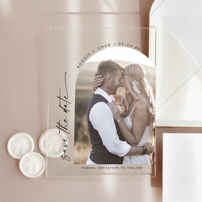 Faire-Part de Mariage Photo d'Arche de Script Mode (Modern Script Arch Photo Wedding Save the Date Acrylic Invitations)