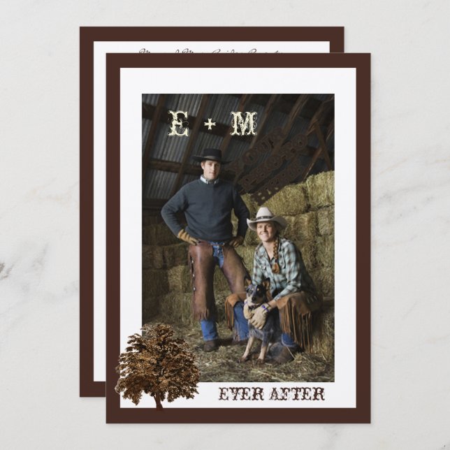 Faire-part de mariage photo Dark Brown Oak Tree (Devant / Derrière)