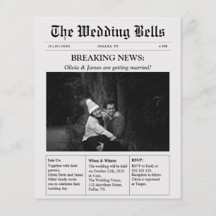 Faire-part de mariage photo de journal unique budg