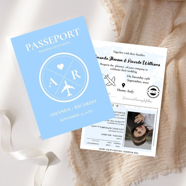 Faire-part de mariage photo de passeport bleu mini (Créateur téléchargé)
