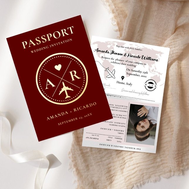 Faire-part de mariage photo de passeport Or & Bour (Créateur téléchargé)