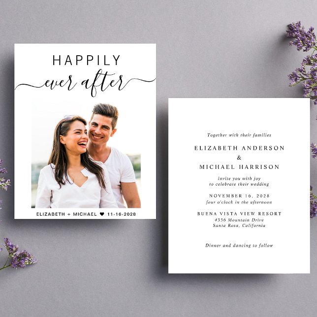 Faire-part de mariage photo de script chic (Our user-friendly template allows you to easily upload your photo and create your perfect invitation)