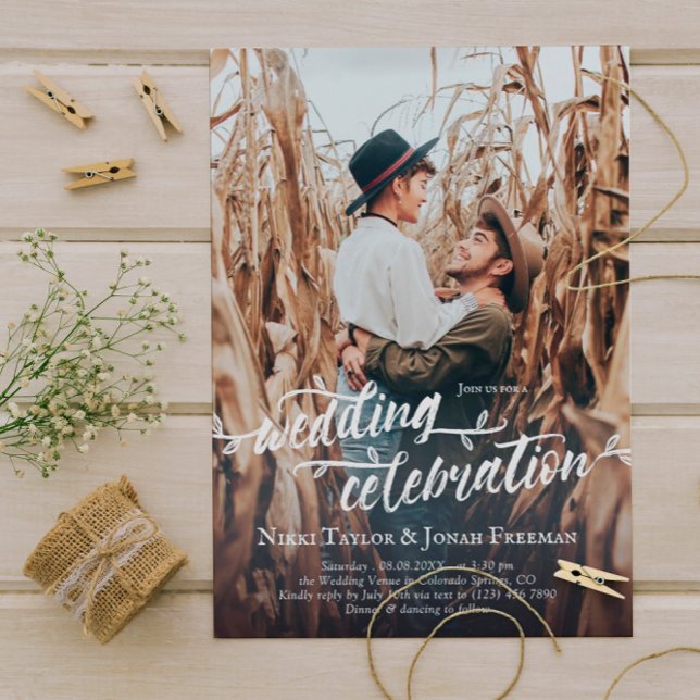 Faire-part de mariage photo de script de brosse de (Créateur téléchargé)