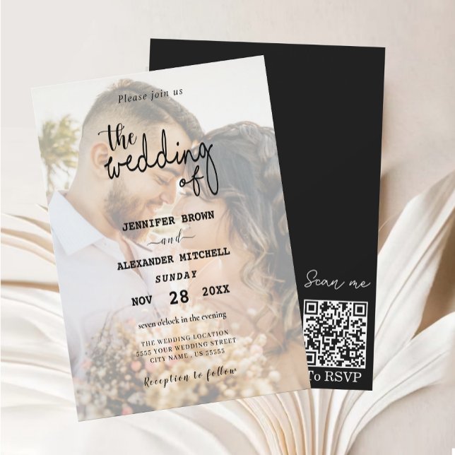 Faire-part de mariage photo de superposition de co (QR Code Overlay Photo Wedding Invitation
)