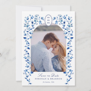 Faire-part de mariage photo Delft bleu et blanc