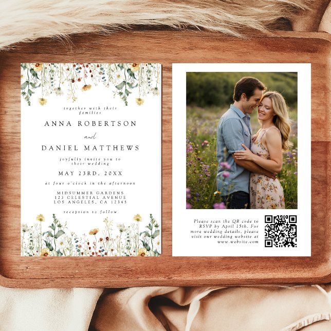 Faire-part de mariage photo du code QR fleur sauva (Créateur téléchargé)