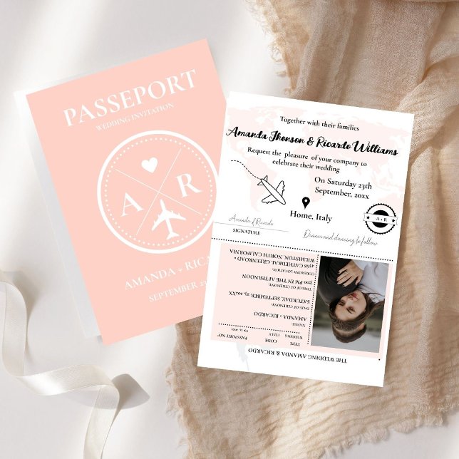 Faire-part de mariage photo Dusty Pink Passport (Créateur téléchargé)