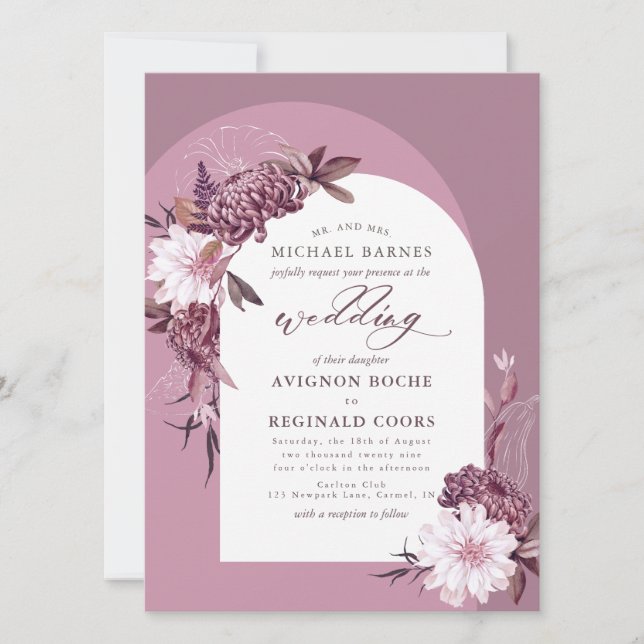 Faire-part de mariage photo Dusty Purple Flowers A (Devant)