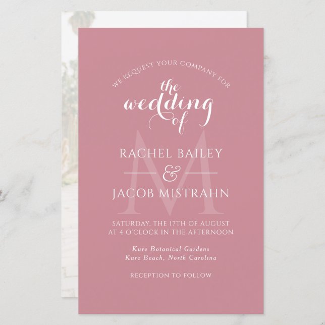 Faire-part de mariage photo Dusty Rose Monogram