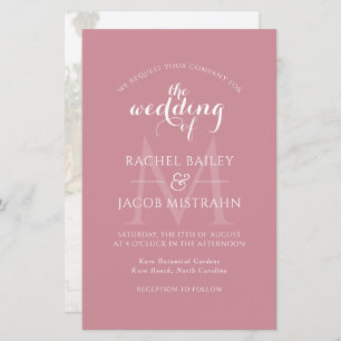 Faire-part de mariage photo Dusty Rose Monogram