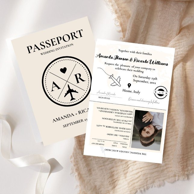 Faire-part de mariage photo Eleagnt Ivory Passport (Créateur téléchargé)