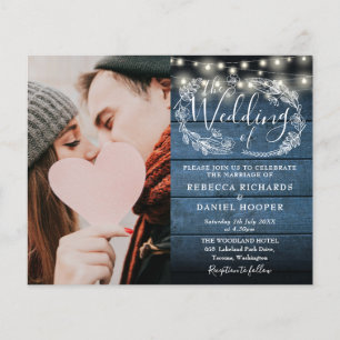 Faire-part de mariage photo en bois rustique bleu