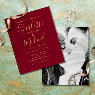 Faire-part de mariage photo et écriture dorée Bour