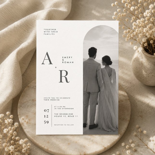 Faire-part de mariage photo et monogramme minimali (Créateur téléchargé)