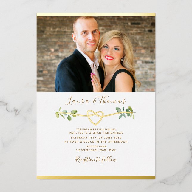 Faire-part de mariage photo Eucalyptus Or (Recto)