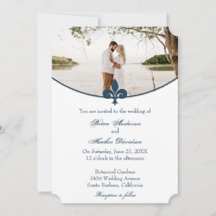 Faire-part de mariage photo Fleur de Lis bleu fonc