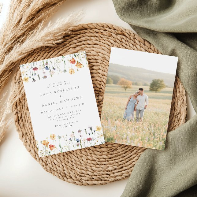 Faire-part de mariage photo fleur sauvage pastel (Créateur téléchargé)