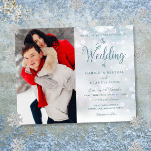 Faire-part de mariage photo flocons de neige hiver