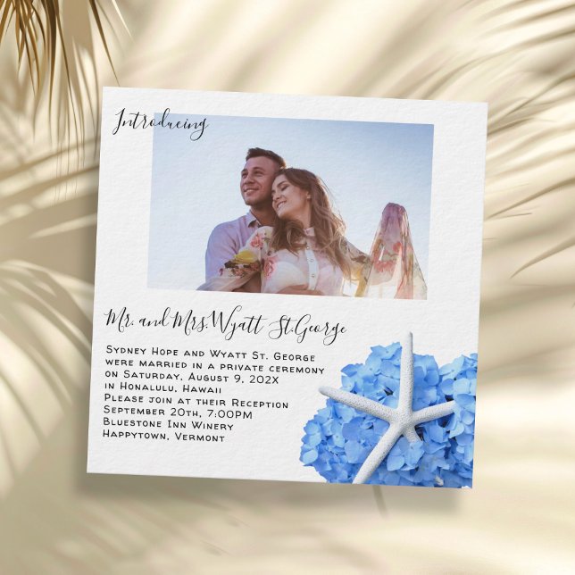 Faire-part de mariage photo floral bleu côtier (Créateur téléchargé)