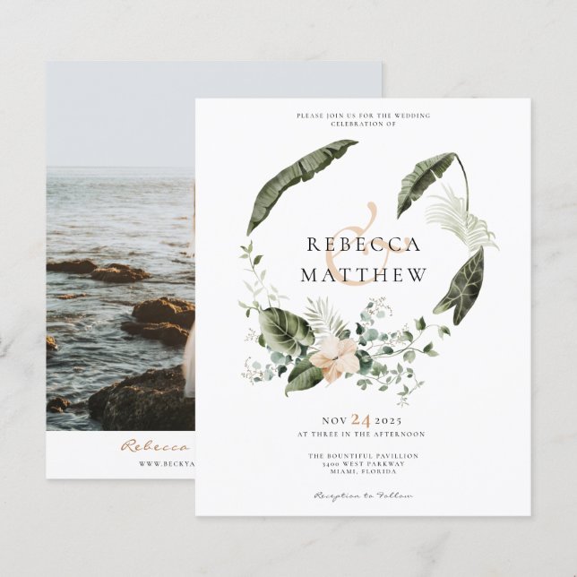 Faire-part de mariage photo floral boho budget ave (Devant / Derrière)