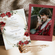 Faire-part de mariage photo floral hivernal or et