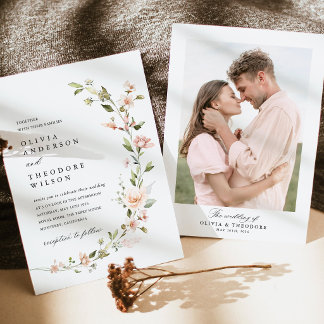 Faire-part de mariage photo floral rose pêche