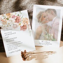 Faire-part de mariage photo floral rose poussiéreu