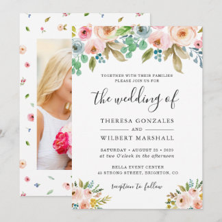 Faire-part de mariage photo florale aquarelle
