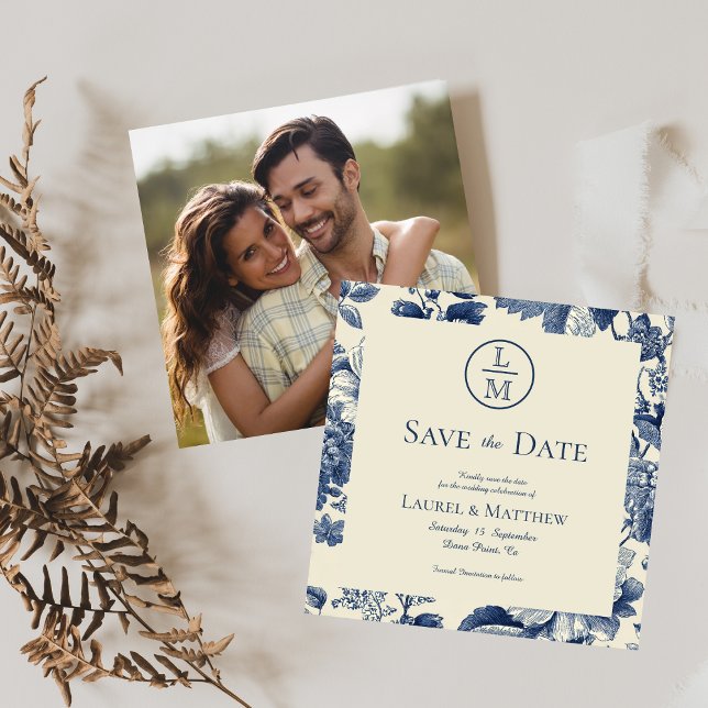 Faire-part de mariage photo florale bleue (Créateur téléchargé)