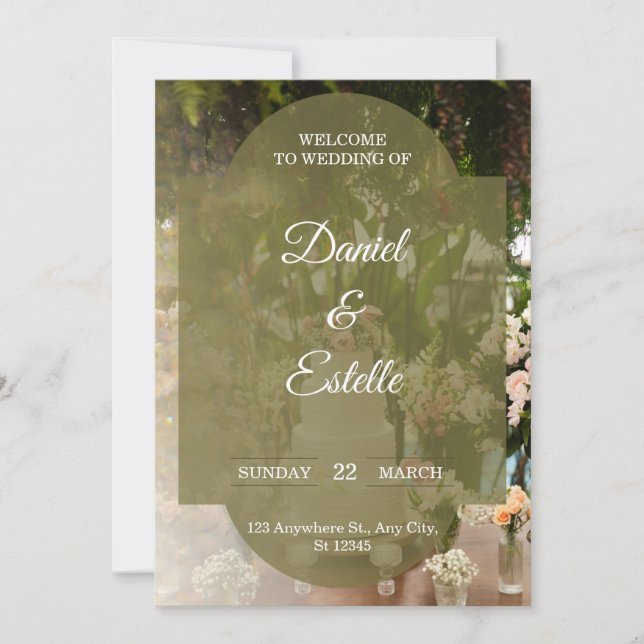 Faire-part de mariage photo florale vert olive rus (Devant)