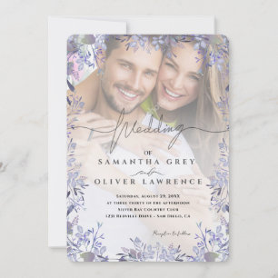 Faire-part de mariage photo florale violet