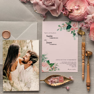 Faire-part de mariage photo flush rose