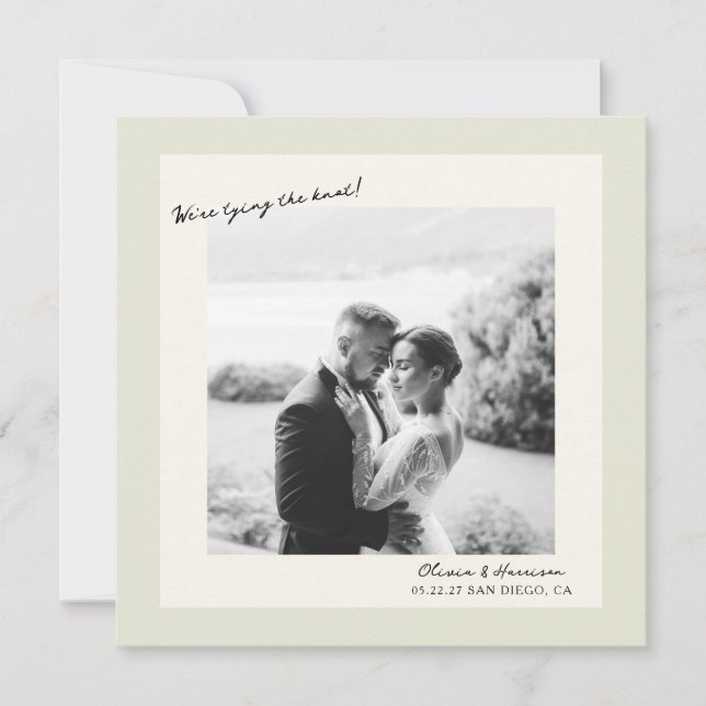 Faire-part de mariage photo minimal vert (Devant)