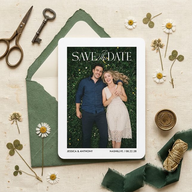 Faire-part de mariage photo minimaliste (Simple Editorial Style Wedding Save The Date)