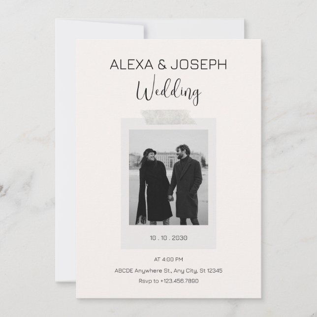 Faire-part de mariage photo minimaliste moderne (Devant)