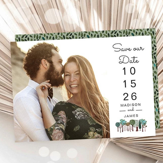 Faire-part de mariage photo moderne avec des icône (Modern Photo Wedding Save the Date with Tree Icons)