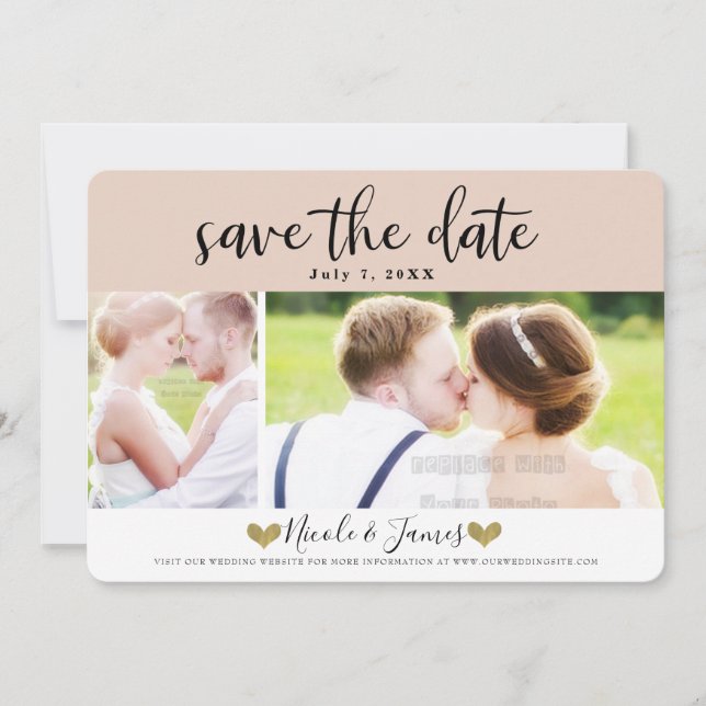 Faire-part de mariage photo moderne beige blush (Devant)