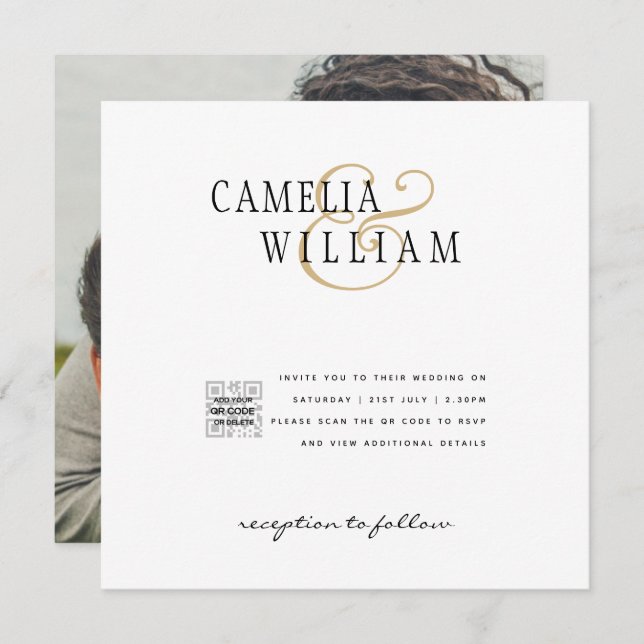 Faire-part de mariage photo moderne blanc et noir  (Devant / Derrière)