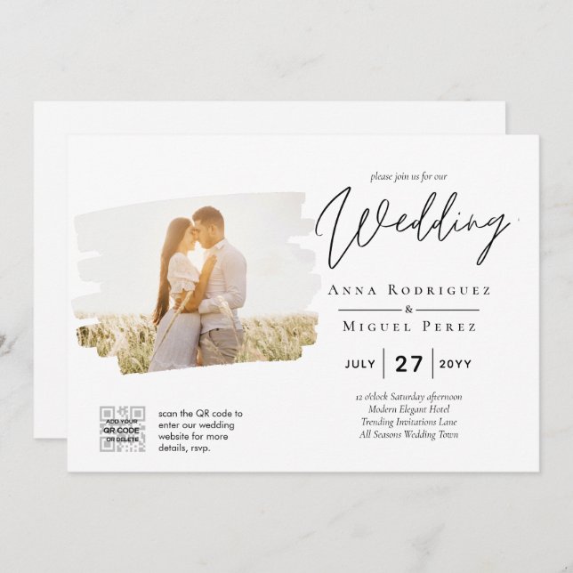 Faire-part de mariage photo moderne blanc et noir  (Devant / Derrière)