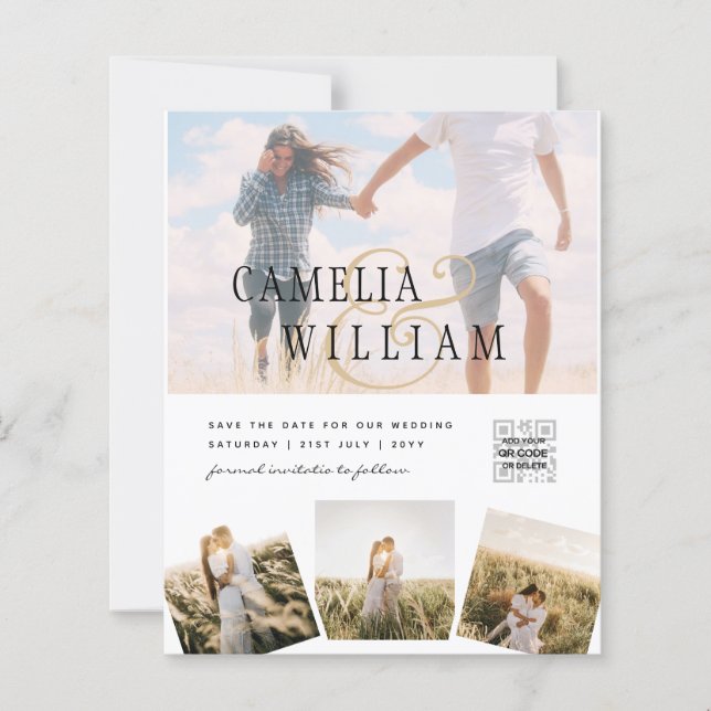 Faire-part de mariage photo moderne blanc et noir  (Devant)