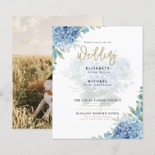 Faire-part de mariage photo moderne Blue Hydrangea
