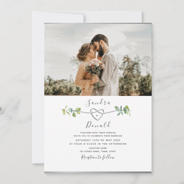 Faire-part de mariage photo moderne Eucalyptus (Devant)