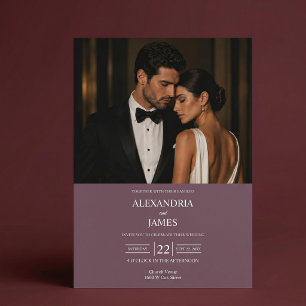 Faire-part de mariage photo moderne mauve élégant